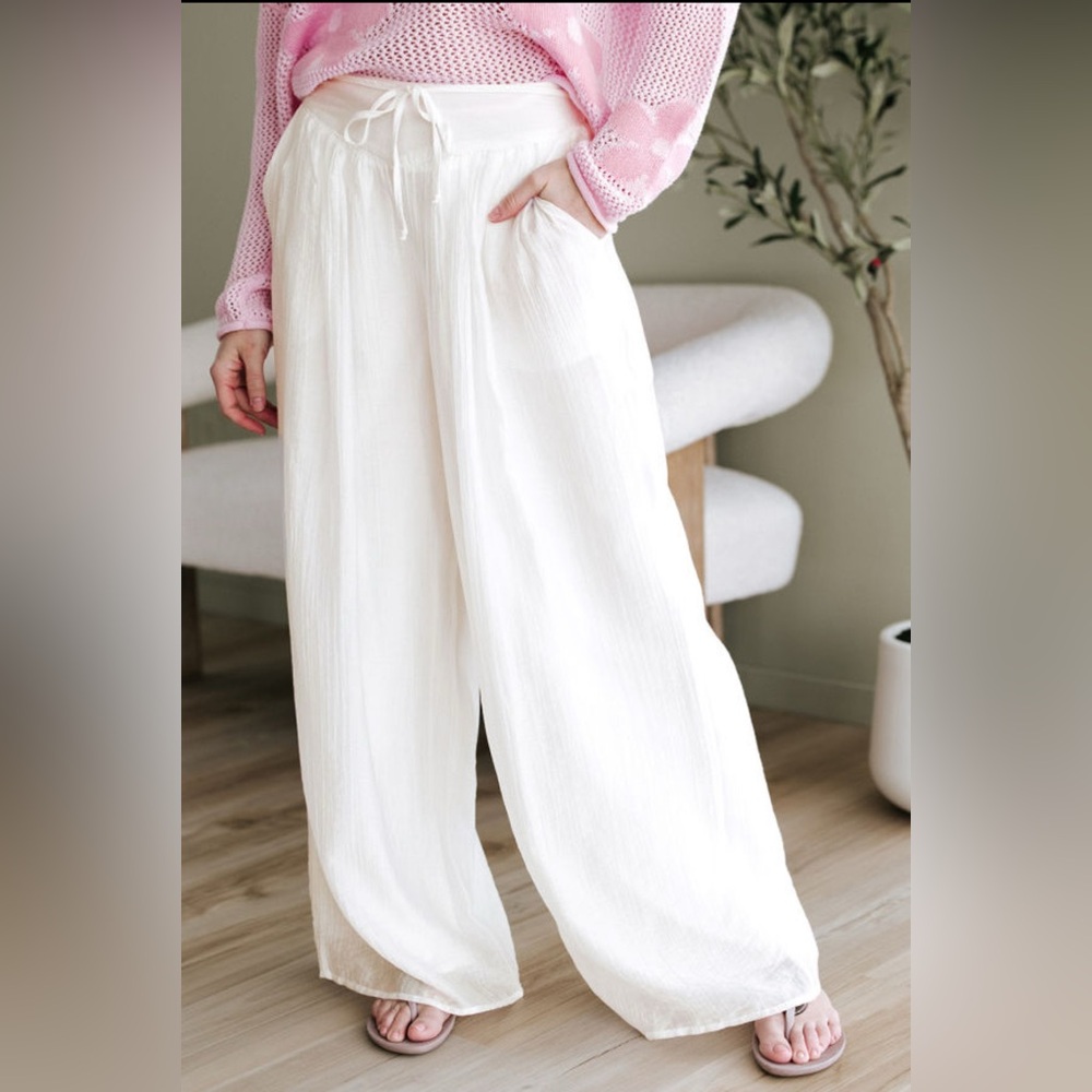 Junie- White casual tie waist women's pants